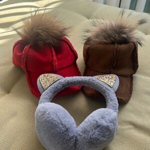 Pompom hat x2 and earmuffs